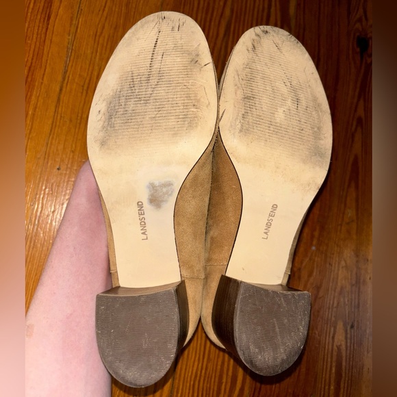 Lands End Tan Suede Womens High Heel Scalloped Ankle Booties - Picture 7 of 8
